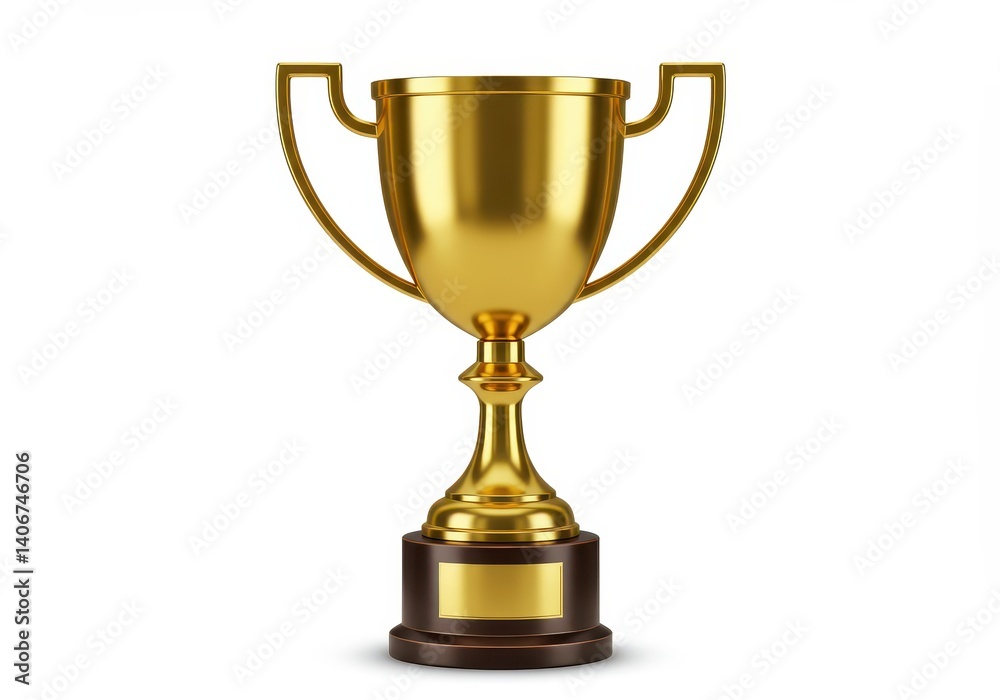 Shiny golden trophy cup with ornate handles isolated on white background Shiny golden trophy cup with ornate handles isolated on white background