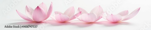 Delicate flower petals unfolding on a pristine white surface, solitary bloom, isolated, floral