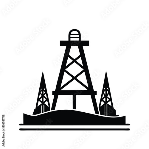 Oil Derrick Silhouette Stylized Black Icon Design