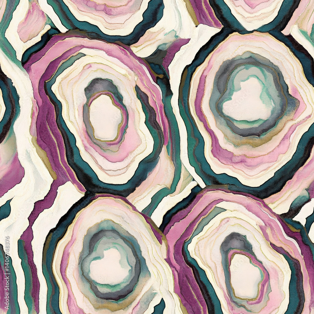 Obraz premium Abstract Agate Watercolor Seamless Pattern Tile Background with Organic Mineral Rings