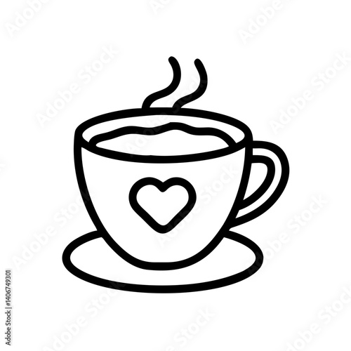 Heart-shaped cup of coffee steaming on a saucer  