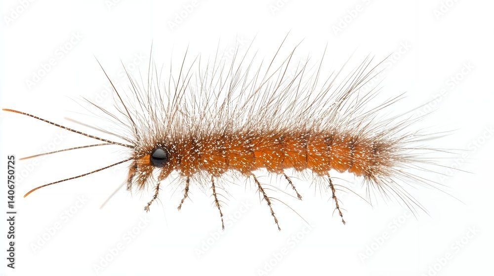 Detailed Close up of a Fuzzy Orange Caterpillar Isolated on White Background Detailed Close up of a Fuzzy Orange Caterpillar Isolated on White Background