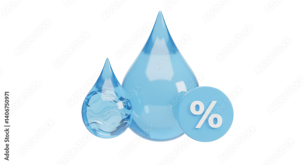 Isolated Water Drops with Percent Sign Isolated Water Drops with Percent Sign