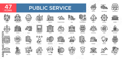 Public Service collection set. Public Service, Economic , Social, Service, Company, Quality Serice , Hospital, Goverment, icon. Simple flat vector illustration