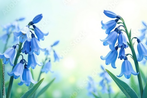 Delicate watercolor bluebells form a soft, repeating pattern , flowers, art, pastel