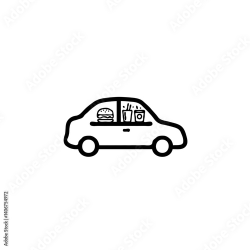 Car with fast food items in takeout style