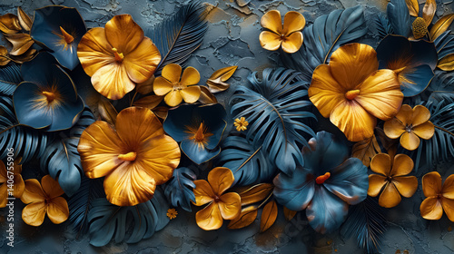 Obraz na płótnie Modern floral abstract art with golden elements w salonie