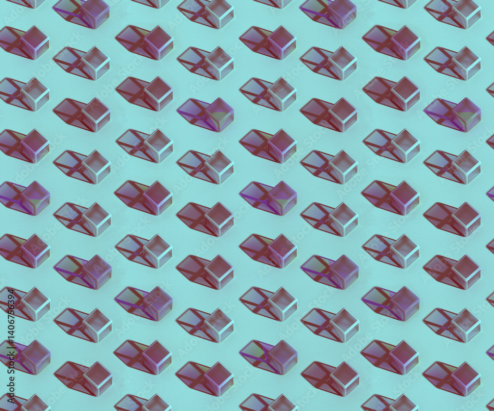 Seamless 3D Abstract horizontal tile Pattern with Iridescent Cubes and Shadows 3d render illustration