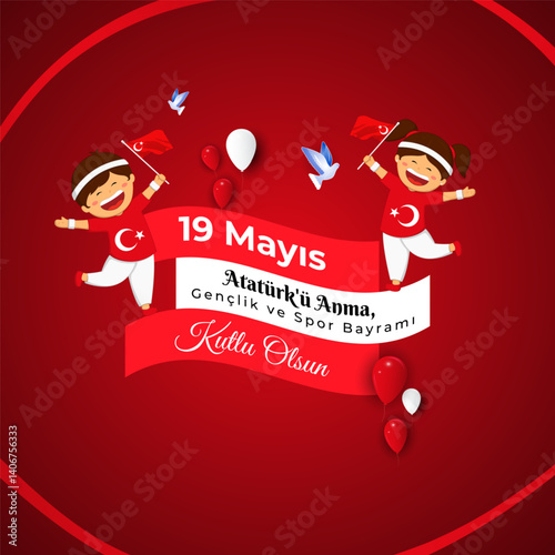 Vector illustration of Turkey Youth and Sports Day social media template