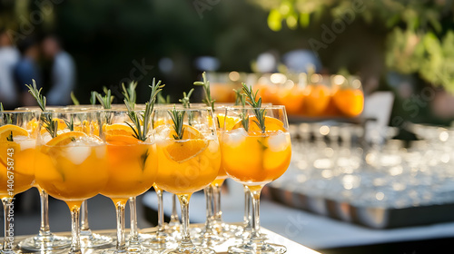 Elegant Outdoor Summer Table with Citrus Cocktails and Fresh Herbs

