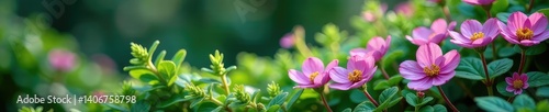 delicate ferns and flowers in shades of pink and purple, ferns, foliage