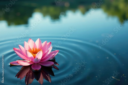 Delicate floral pattern ripples across tranquil lake water, photo, macro shot