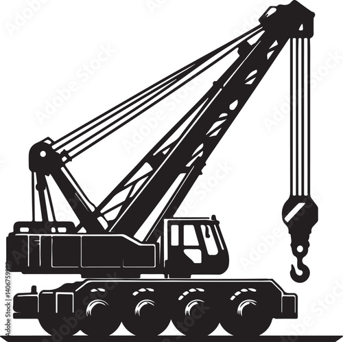 Mobile Crane Machine Black Vector – Industrial Heavy Lift Graphic Design
