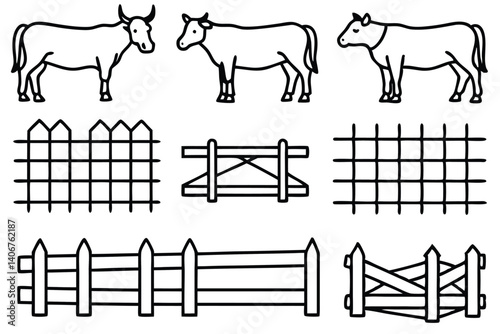 Artistic Cattle Fence Line Art on Paper