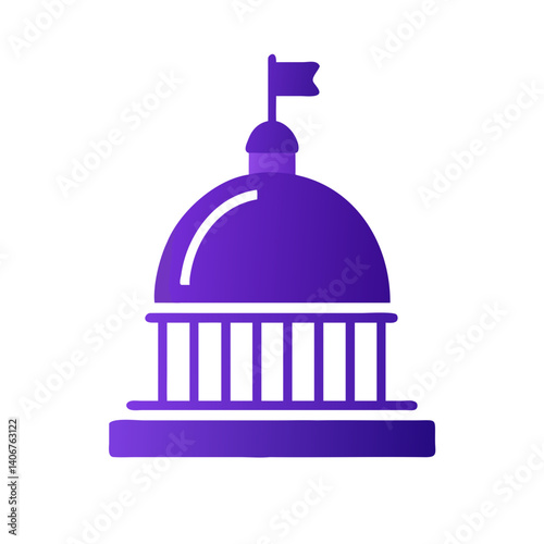 Purple government dome icon with flag in modern style
