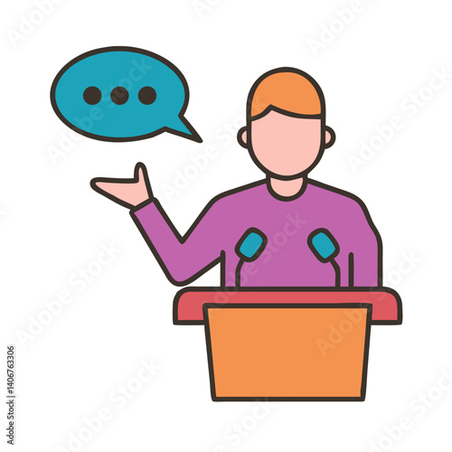Public speaker giving speech with bubble icon