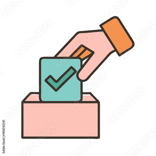 Voting hand inserting ballot icon in flat modern style