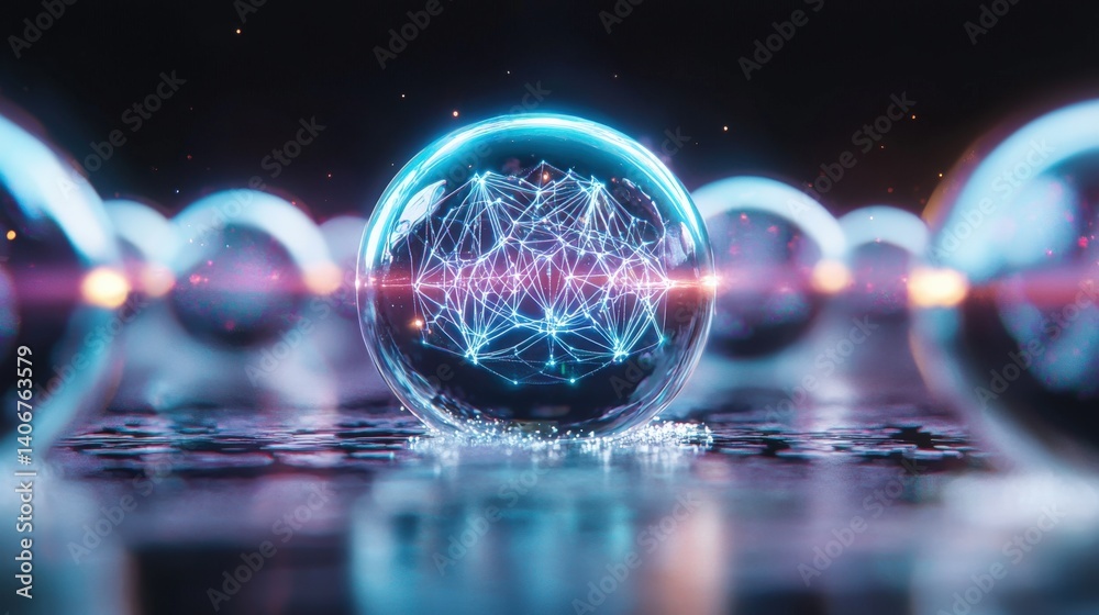 Fototapeta premium Dynamic sphere network display futuristic digital art abstract visualization technology environment close-up perspective innovation concept