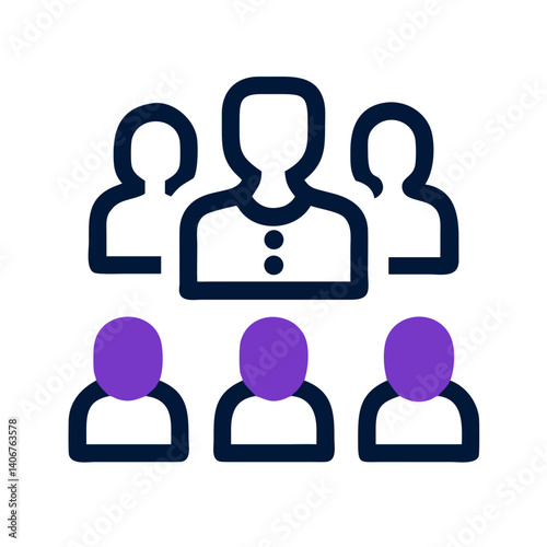 People icon in flat style with three purple and three outlined
