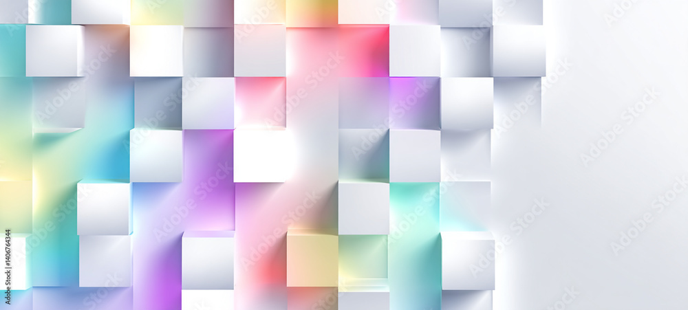 A serene winter scene featuring white ornaments with golden tops scattered across a snowy background, Abstract design featuring colorful circles and shapes on a light background.