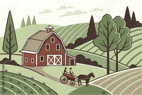 Amish country farm vector – Pennsylvania, USA

