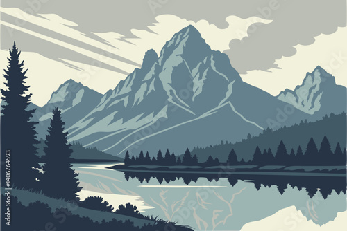 Grand Tetons with mirror lake reflection – Wyoming, USA
