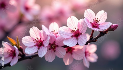 Delicate pink sakura blossoms, intricate branch pattern, beautiful, macro, graphic