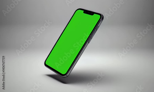 Smart phone template isolated mockup with blank chroma key and copy space on screen.Green Screen Mock Up Chroma Key Template Display.