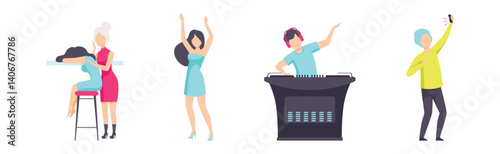 People Character Resting at Bar or Nightclub Vector Set