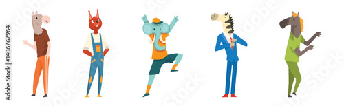 Funny Animal Character Wearing Different Clothes Vector Set