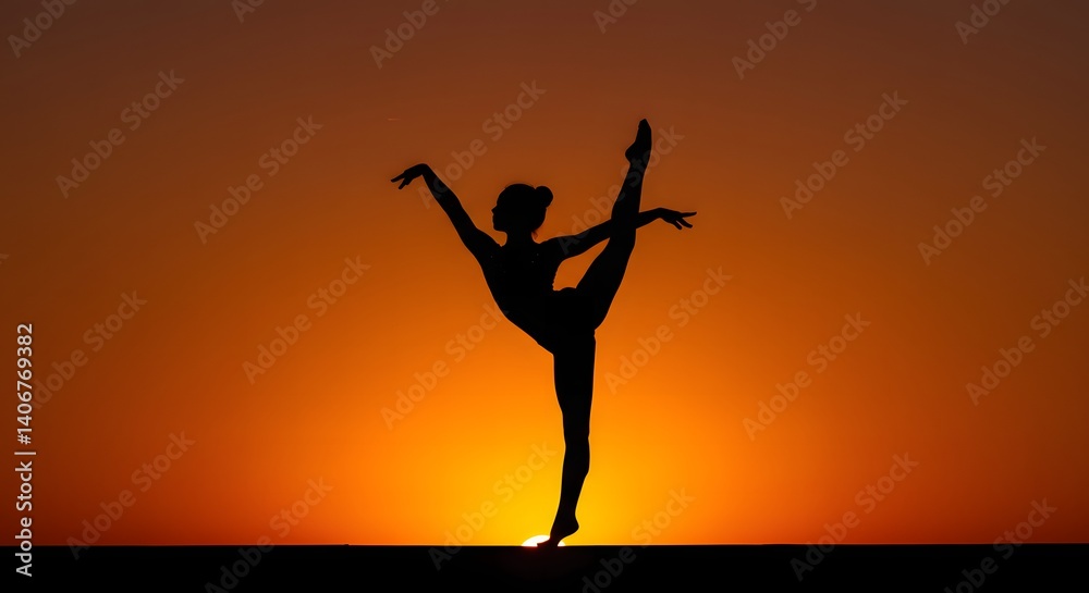 Silhouette of Dancer Performing Balance Pose at Sunset Silhouette of Dancer Performing Balance Pose at Sunset