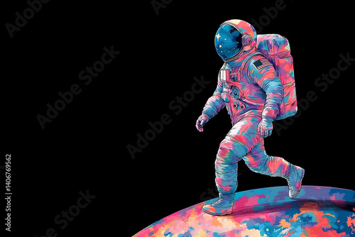 An astronaut running across an alien planet's surface, exploring new worlds in a science fiction setting