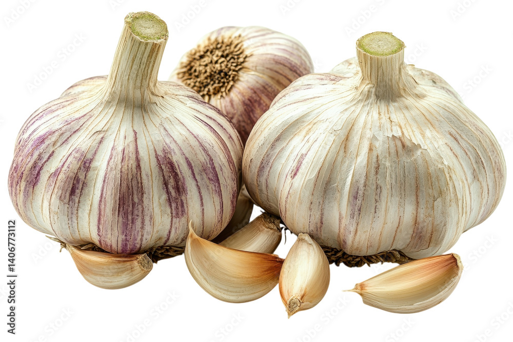 Obraz premium Fresh garlic bulbs with cloves ready for cooking and seasoning in the kitchen
