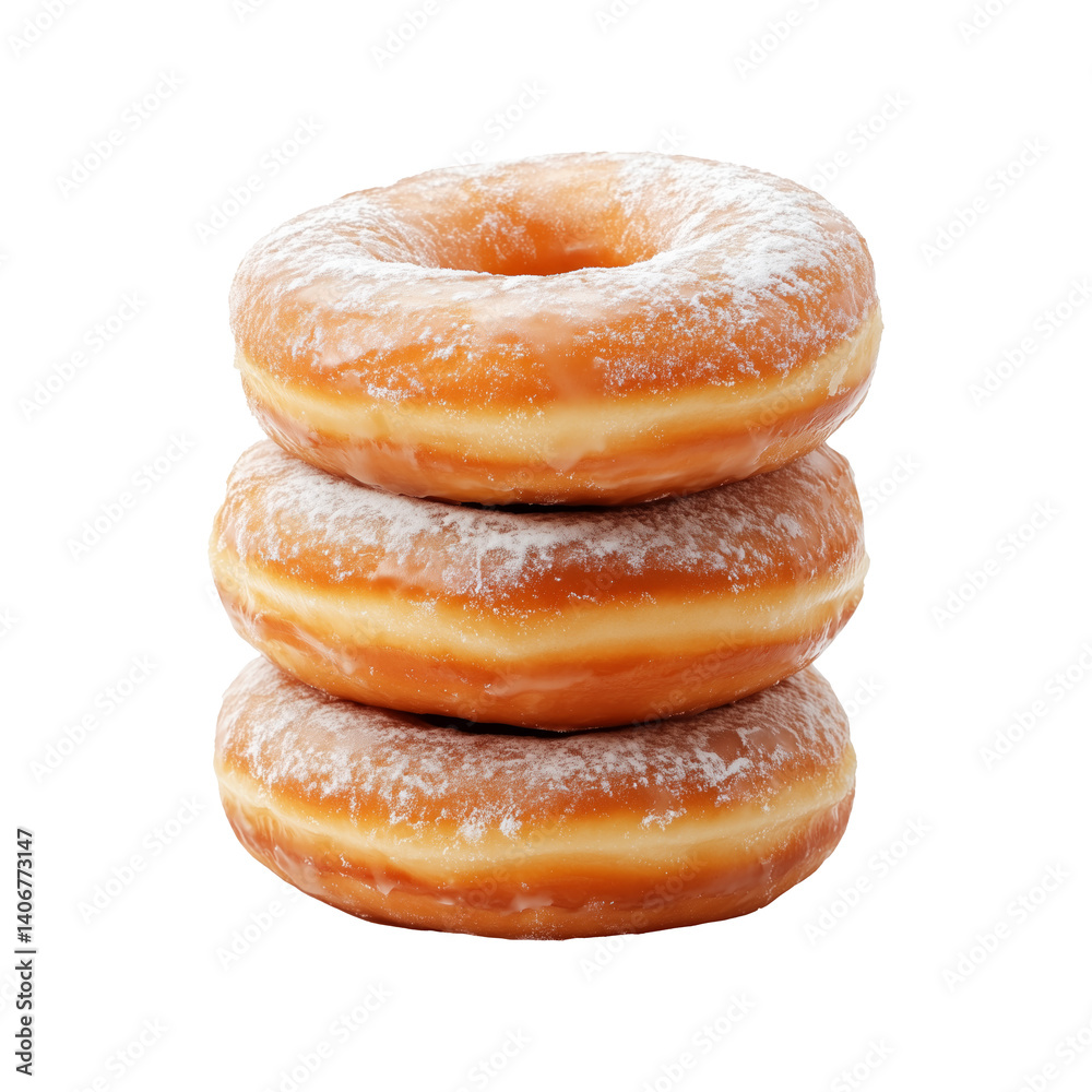 Sweet glazed donuts stacked on top of each other, isolated on white transparent background. Concept of dessert and indulgence Sweet glazed donuts stacked on top of each other, isolated on white transparent background. Concept of dessert and indulgence