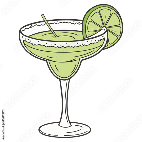 Margarita cocktail vector with strawberry and lime for cocktail bar or drink summer party. Martini or daiquiri cocktail with rum, tequila for beach bar and cafe menu.