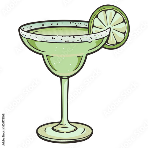 Margarita cocktail vector with strawberry and lime for cocktail bar or drink summer party. Martini or daiquiri cocktail with rum, tequila for beach bar and cafe menu.