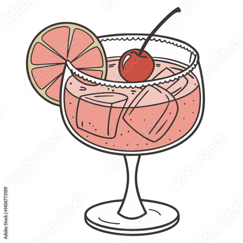 Aperol cocktail vector with ice and slice of orange for cocktail bar or drink summer party. Aperol spritz alcohol cocktail with gin for tee print of beach bar and cafe menu