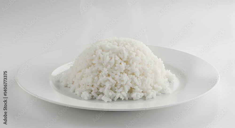White plate with cooked rice White plate with cooked rice