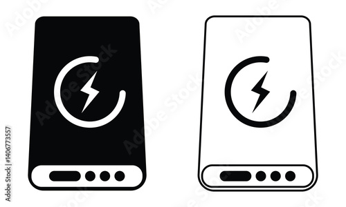 Power bank icon set. Modern smartphone charging power bank icon isolated on white background. Stylist power fill and outline vector symbol website graphic design. Energy saving bank vector symbol.