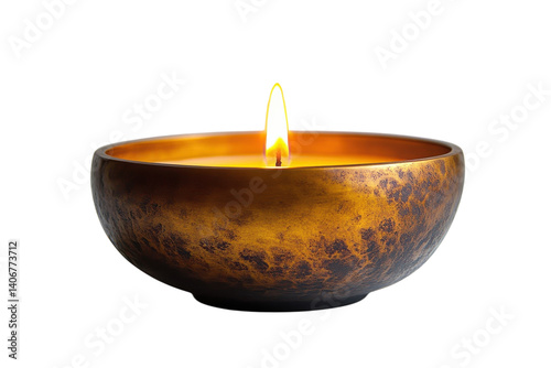 Elegant candle burning in a decorative bowl creating a warm ambiance