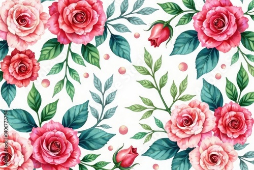 Delicate watercolor roses and leaves, repeating seamlessly , illustration, blossom, pretty
