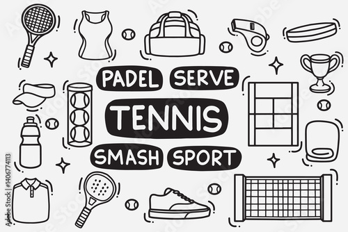 set of tennis doodle good for background, wallpaper, element design, icon, etc
