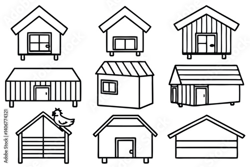 chicken coop line art drawing for farm lovers