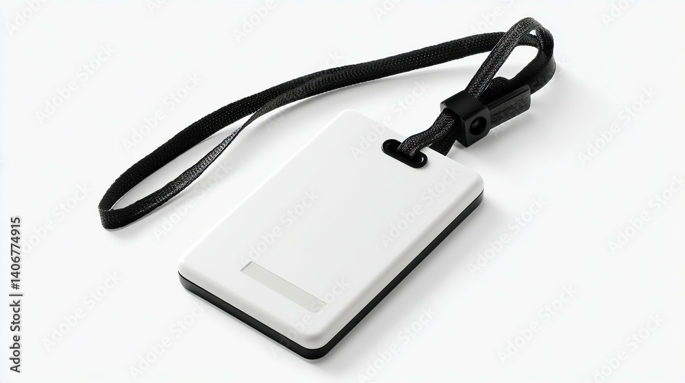 Blank white ID card with black lanyard. Blank white ID card with black lanyard.