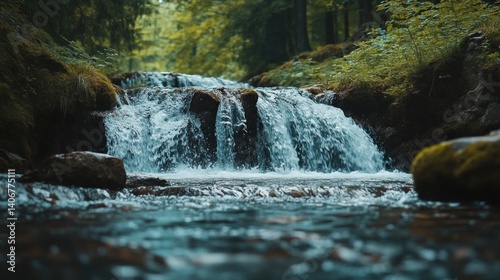 Waterfall on mountain river in the forest