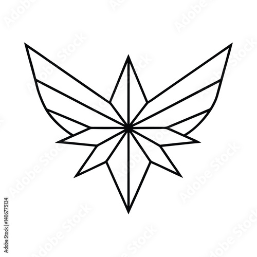 Shiny silver vector flower illustration, abstract black star shape symbol
