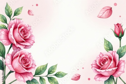 Delicate watercolor roses & leaves, blush pink hues, fabric, vintage, plant