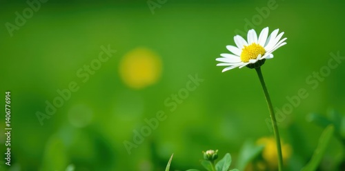 Fresh green stem of a daisy plant with tiny yellow flowers, small, green, flower