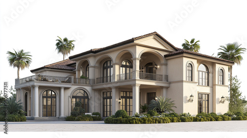 Elegant resort style American house with palm trees