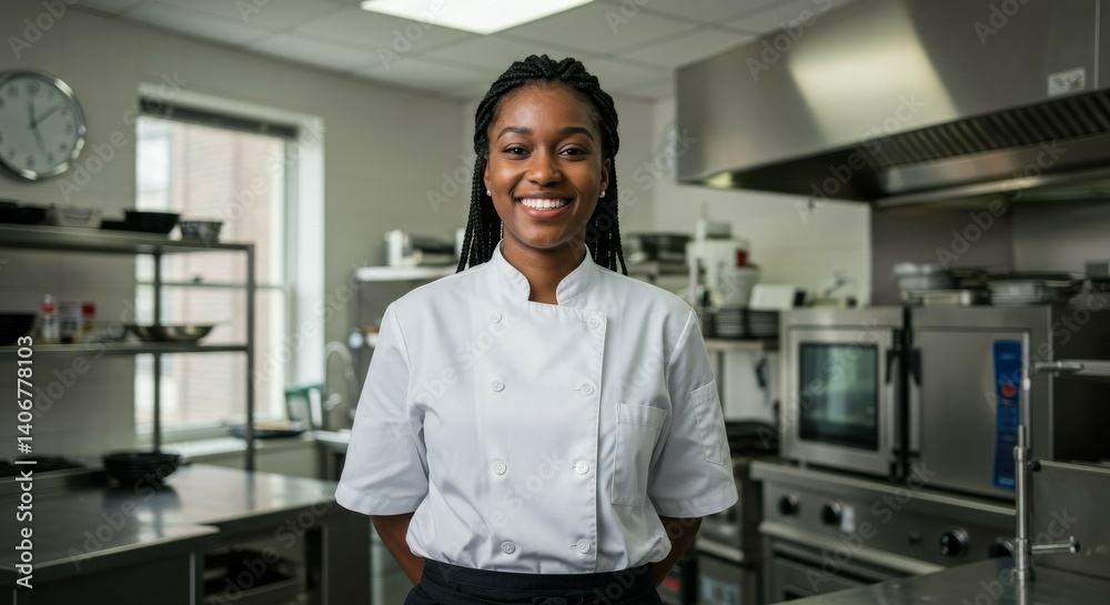 Fototapeta premium Chef Smiling in Professional Kitchen